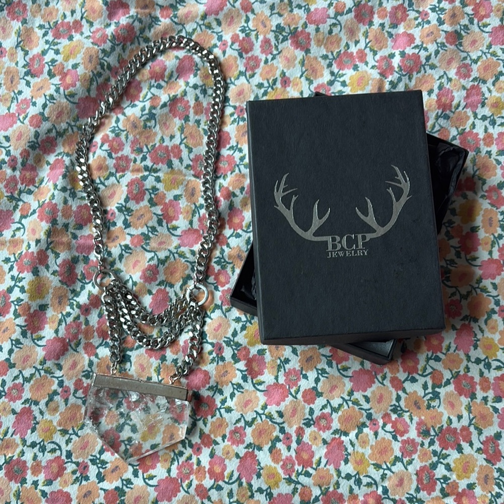 Silver Chain Necklace with Clear Pendant